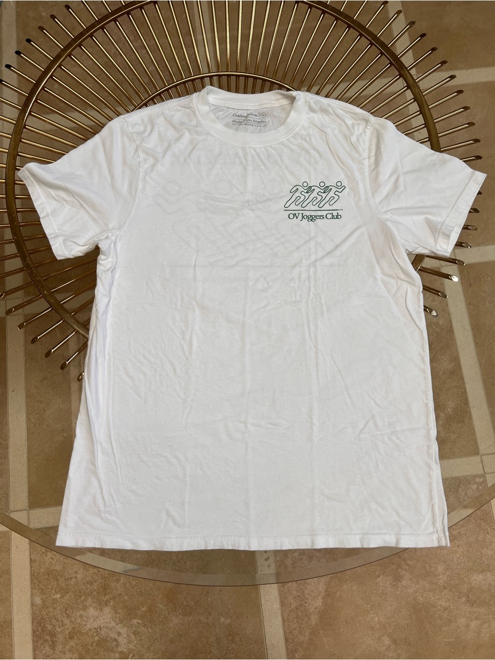 Outdoor Voices White T-Shirt with Green Joggers Club Graphic